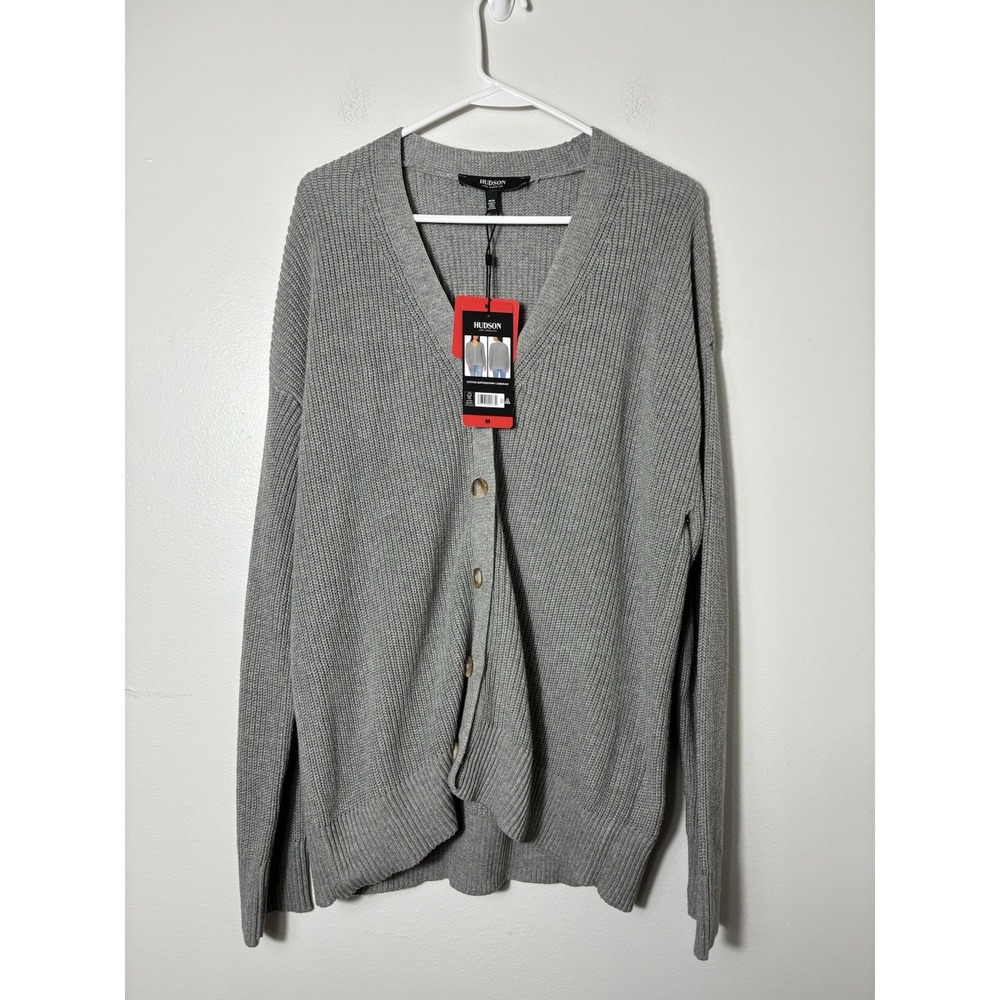 New! Hudson Cotton Button Down Cardigan Sz M Oversized Grey Academia Classic